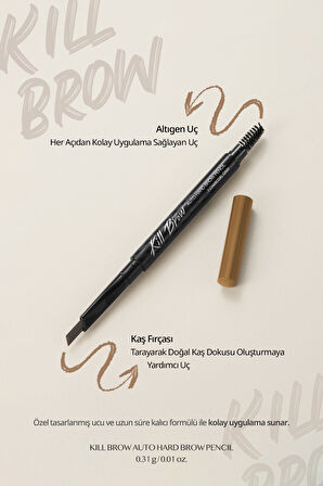 İnce Altıgen Uçlu Kaş Kalemi Clio Kill Brow Auto Hard Brow Pencil (02 Light Brown)