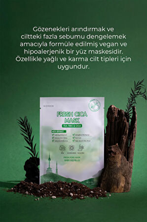 Fresh Cica Mask Kağıt Yüz Maskesi Gözenek Sıkılaştırıcı Çay Ağacı Yağı Sebum Dengeleyici Kore 25ml