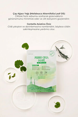 Fresh Cica Mask Kağıt Yüz Maskesi Gözenek Sıkılaştırıcı Çay Ağacı Yağı Sebum Dengeleyici Kore 25ml