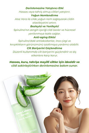 Deep Calming Serum Aloe ve Spirulina Derinlemesine Cilt Yatıştırıcı Sakinleştirici Serum Kore 40ml