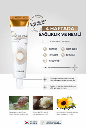 Egzama ve Kırışıklık Karşıtı Salyangoz Özlü Nemlendirici Göz Kremi Dr. Snail Derma Eye Cream 40 ML
