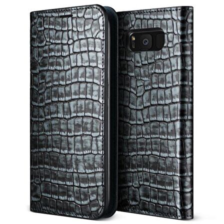 VRS Design Galaxy S8 Genuine Croco Diary Kılıf Dark Silver