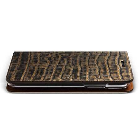 VRS Design iPhone X Genuine Croco Diary Kılıf Dark Gold