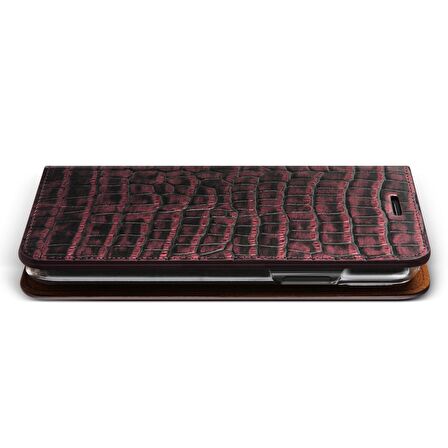 VRS Design İPhone X ile Uyumlu Genuine Croco Diary Kılıf Rose Pink