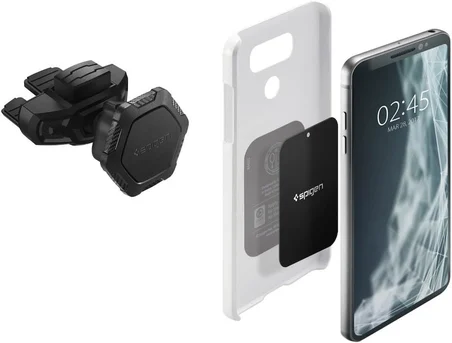 Spigen CD Slot Manyetik Araç içi Telefon Tutucu + 2 Adet Manyetik Plaka (Tüm Cihazlarla Uyumlu Araç Tutacağı) Kuel QS24-000CG21944- Outlet