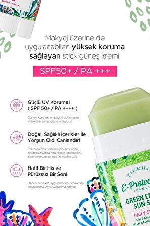 Elensilia Elensilia Green Energy Sun 50+ Faktör Tüm Cilt Tipleri İçin Renksiz Yüz Güneş Koruyucu Stick 15 ml