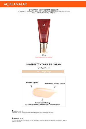 Yoğun Kapatıcılık Sunan Nemlendirici BB Krem 50ml  M Perfect Cover BB Cream SPF42/PA+++ No: 13