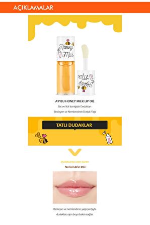 Süt ve Bal Özlü Nemlendirici Dudak Bakım Yağı APIEU Honey & Milk Lip Oil