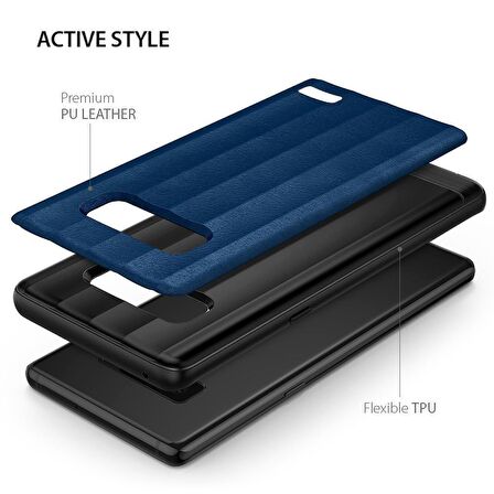 Ringke FlexS Galaxy Note 8 ile Uyumlu KIlıf Deep Blue Premium PU Deri&TPU Kombini Tam Koruma