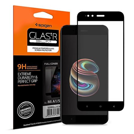 Spigen Xiaomi Mi A1 / Mi 5X Cam Ekran Koruyucu Full Cover Glass Black