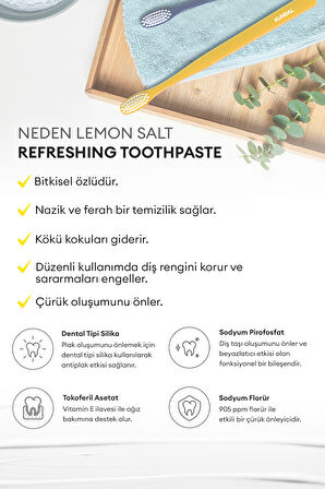 Bitkisel Özlü Ferahlatıcı Diş Macunu KUNDAL Refreshing Toothpaste 150g (Lemon Salt)