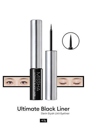Uzun Süre Kalıcı, Yoğun Pigmentli, İnce Uçlu Likit Eyeliner MISSHA Ultimate Black Liner