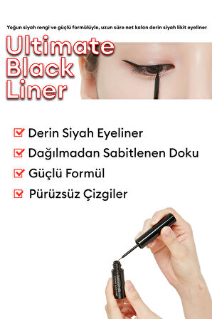 Uzun Süre Kalıcı, Yoğun Pigmentli, İnce Uçlu Likit Eyeliner MISSHA Ultimate Black Liner