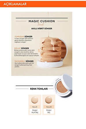 Aydınlık Görünüm Sunan SPF50+ PA+++  Cushion Fondöten 15g Magic Cushion Moist Up no.23