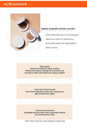 Yüksek Kapatıcı Yarı Mat SPF50+ PA+++  Fondöten 15g Magic Cushion Cover Lasting No.21