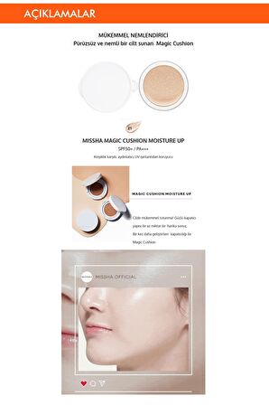 Aydınlık Görünüm Sunan SPF50+ PA+++  Cushion Fondöten 15g Magic Cushion Moist Up no.21 (İç Yedek)