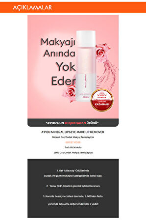 Çift Fazlı Hassas Göz&Dudak Makyaj Temizleyici 100ml Mineral Lip&Eye Remover(Sweet Rose)