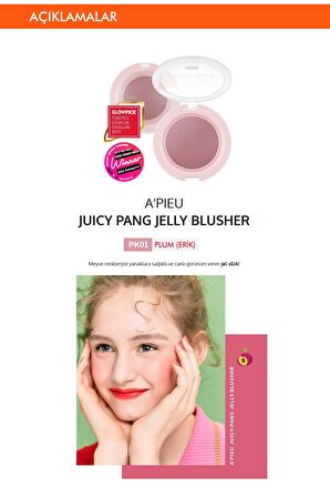 Meyve Renkleriyle Doğal Görünümlü Jel Allık APIEU Juicy-Pang Jelly Blusher (PK01)