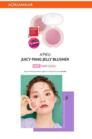 Meyve Tonlarında Doğal Görünümlü Jel Allık APIEU Juicy-Pang Jelly Blusher (VL01)