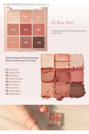 Mat ve Işıltılı Renk Seçenekleri Sunan Far Paleti DASIQUE Shadow Palette (#02 Rose Petal)