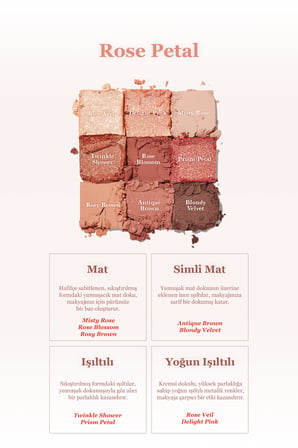 Mat ve Işıltılı Renk Seçenekleri Sunan Far Paleti DASIQUE Shadow Palette (#02 Rose Petal)