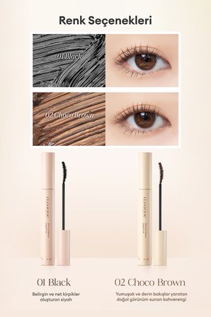 Uzatma&Kıvırma Etkili, Suya Dayanıklı Maskara DASIQUE Mood Up Mascara Long & Curl (01 Black)