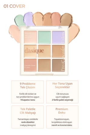 Kremsi Dokuya Sahip, Çok Amaçlı Kullanıma Uygun Kapatıcı Paleti DASIQUE Pro Concealer Palette (#01 Cover)