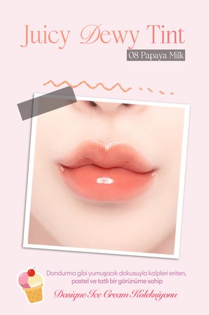 Yoğun Parlaklık ve Canlı Renkler Sunan Kalıcı Tint DASIQUE Juicy Dewy Tint (#08 Papaya Milk)