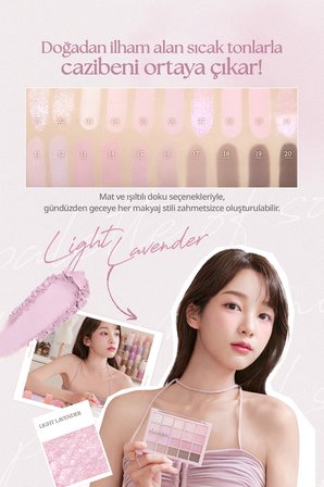 Mat ve Işıltılı Tonlardan Oluşan 20 Renkli Far Paleti DASIQUE Mood Shadow Palette (04 Light Lavender)