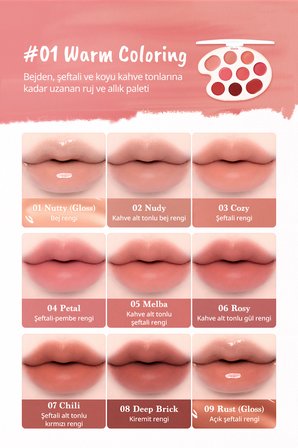 9 Renkli Ruj & Allık Paleti DASIQUE Mood Painting Lip & Cheek Palette (01 Warm Coloring)