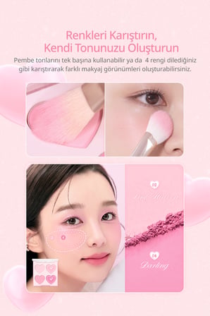 Karıştırılabilir Renk Tonlarına Sahip 4lü Allık Paleti DASIQUE Blending Mood Cheek (#14 Love Heart)