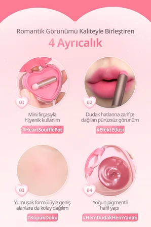 Yoğun Pigmentli Köpük Yapıda Kadife Bitişli Ruj & Allık DASIQUE Souffle Color Pot 01 Salmon Buff