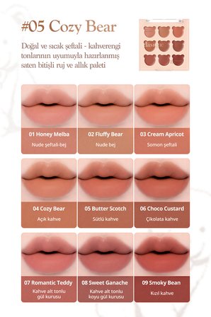 9 Renkli Ruj & Allık Paleti DASIQUE Mood Painting Lip & Cheek Palette (#05 Cozy Bear)