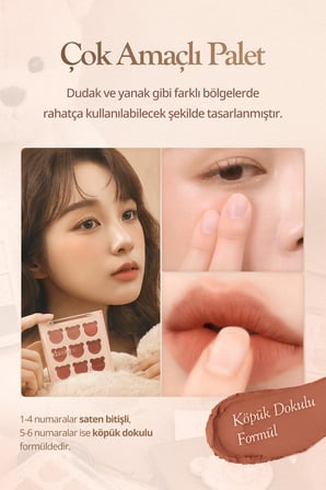 9 Renkli Ruj & Allık Paleti DASIQUE Mood Painting Lip & Cheek Palette (#05 Cozy Bear)