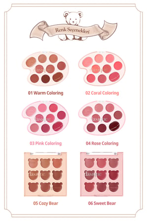 9 Renkli Ruj & Allık Paleti DASIQUE Mood Painting Lip & Cheek Palette (#05 Cozy Bear)