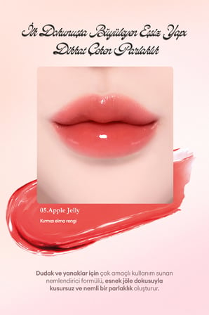Esnek Jel Dokulu, Nemlendirici, Parlak Bitişli Ruj & Allık DASIQUE Chewing Glow Pot 05 Apple Uyumlu Jelly