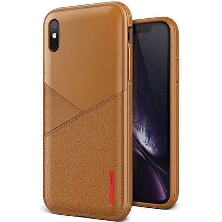 VRS iPhone Xs Max Leather Fit Label Kılıf Brown