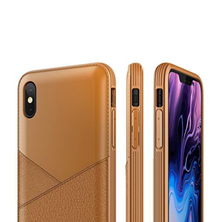 VRS iPhone Xs Max Leather Fit Label Kılıf Brown