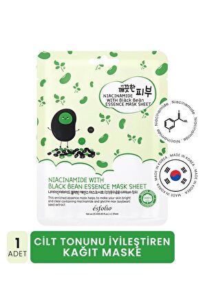 Niacinamide ve Siyah Fasülye İle, Cilt Tonu Düzenleyici Gözenek Karşıtı Kağıt Maske Esfolio Mask