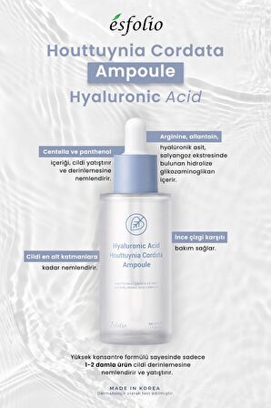 8 Farklı Hyalüronik Asit İçeren Serum esfolio Hyaluronic Acid Houttuynia Cordata Ampoule 50ml