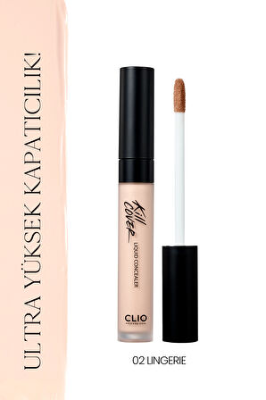 Uzun Süre Kalıcı, Pürüzsüz Dokuya Sahip Concealer Clio Kill Cover Liquid Concealer (02 Lingerie)