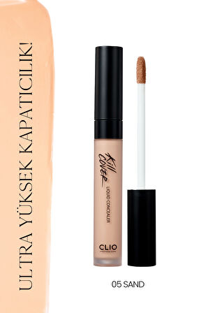 Uzun Süre Kalıcı, Pürüzsüz Dokuya Sahip Concealer Clio Kill Cover Liquid Concealer (05 Sand)