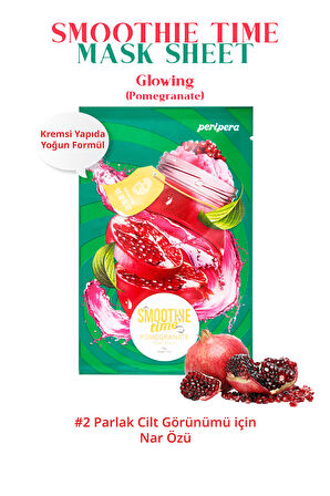 Cilde Işıltı Veren Yaprak Maske Peripera Smoothie Time Mask Sheet (2 Pomegranate Glowing)