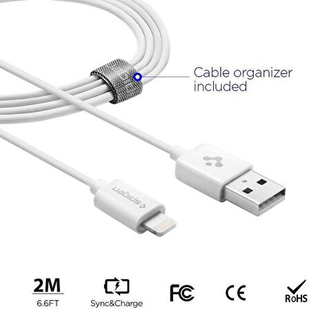 Spigen Essential Apple Lightning Şarj ve Data Kablo (2 Metre) MFI Lisanslı Made For Apple C20LS-000CB24457