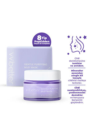 Gentle Purifying Mud Mask Canlandırıcı Ve Arındırıcı Kil Maskesi 8 Tip Peptid ve Bakuchiol Kore 60ml