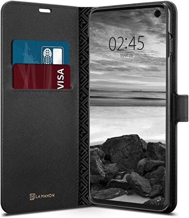 Spigen Galaxy S10 Kılıf La Manon Wallet Saffiano Black
