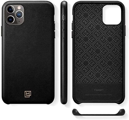 Spigen iPhone 11 Pro Max ile Uyumlu Kılıf La Manon Câlin Premium Deri Tasarım Chic Black