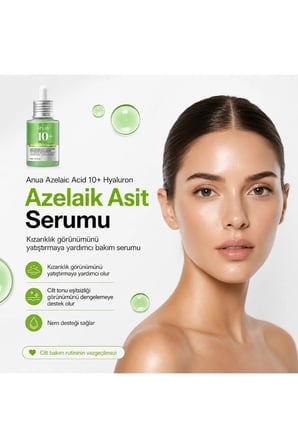 Azelaik Asit 10 Hyaluron Redness Serum 30 ml – Kızarıklık, Leke ve Cilt Tonu Eşitsizliği Serumu %100 Orj. - Azelaic Acid