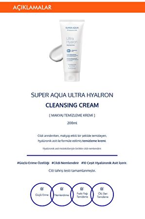 10 Çeşit Hyalüronik Asit İçeren Makyaj Temizleme Kremi200ml Super Aqua Ultra Hyalron Cleansing Cream