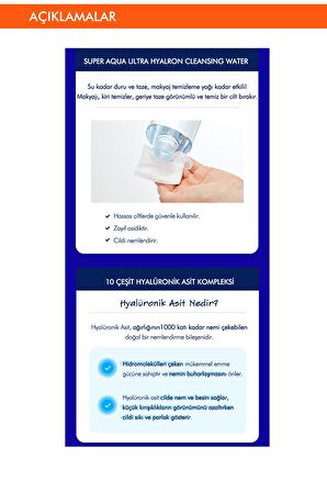 Hyalüronik Asit İçeren Nemlendirici Makyaj Temizleme Suyu 500ml Super Aqua Hyalron Cleansing Water